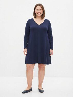 JollieLovin Plus Size Navy Blue V-Neck Tunic Top / Dress size3X